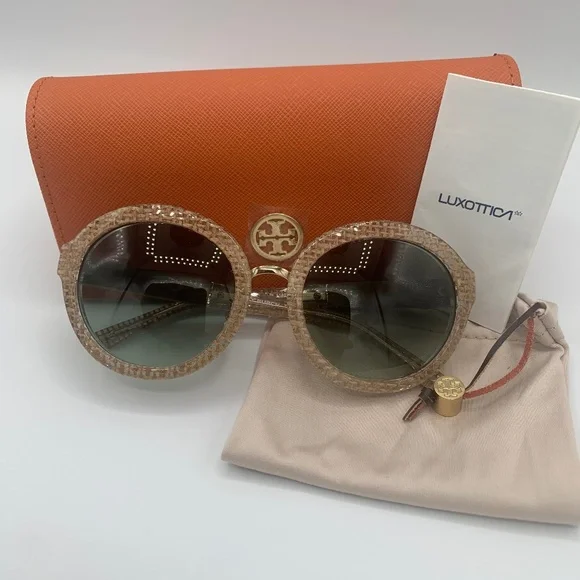 Tory Burch Crystal on Raffia Sunglasses (New) New TORY BURCH Sunglasses TY 7126 1738/8E Crystal Clear on  main image 3